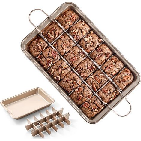 Bratpfanne mit Trennwänden, antihaftbeschichtetes Backblech Set, Backblech aus Kohlenstoffstahl mit Griff, ofenfest, 18 vorgeschnittene quadratis
