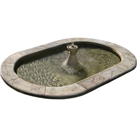 Habitat Et Jardin – Bassin préformé ovale 270 x 170 cm – Pierre reconstituée – 4 margelles droites – 8 margelles courbes – Pompe débit réglable 600 à 1150 L/h (1/2)