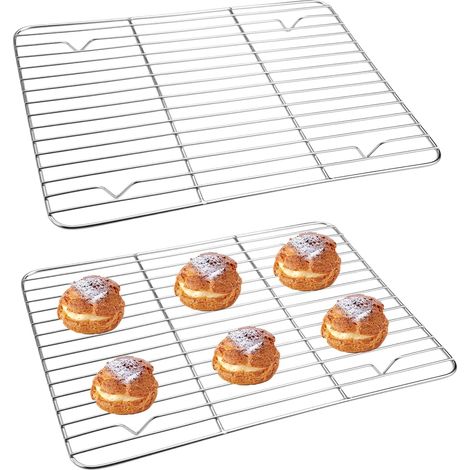 2 Pièces Grille de refroidissement, Acier inoxydable, 29,3x22,3x1,5 cm, Résistant chaleur, Anti-adhérence, Pour gâteau biscuit pain (1/5)