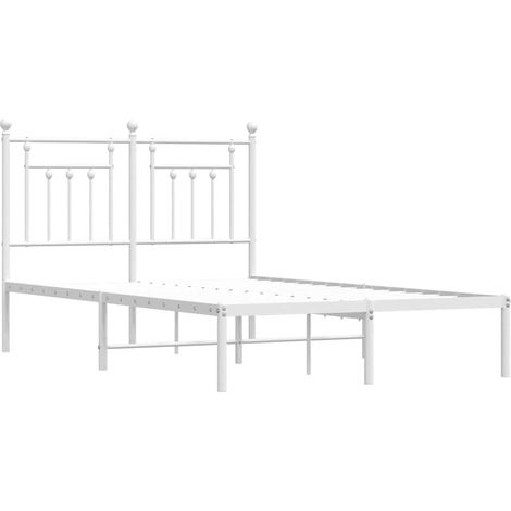 Metal Bed Frame without Mattress with Headboard White 135x190cm vidaXL (1/4)