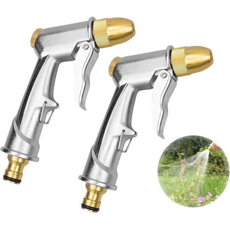 2 x Metal Watering Gun with Brass Nozzle, Metal Watering Can Gun with 4 Modes, Metal Watering Gun, Garden Water Gun, for Car Washing, Garden Irrigation (1/5)