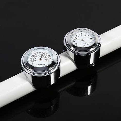 Montre de guidon moto 7/8" 1", cadran blanc avec thermomètre et horloge (1/5)