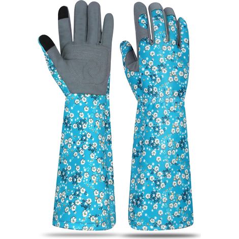 Filiyano-[2F] Gants de jardinage longs pour femmes, gants de jardinage en cuir anti-crampons, gants de travail d'extérieur respirants, bleu ciel (1/5)