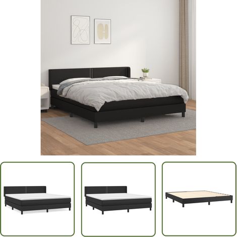The Living Store Sommier à lattes de lit avec matelas Noir 180x200 cm Similicuir - Lit Plateforme - Lit Double - Literie - Chambre À Coucher - Meuble Design (1/5)