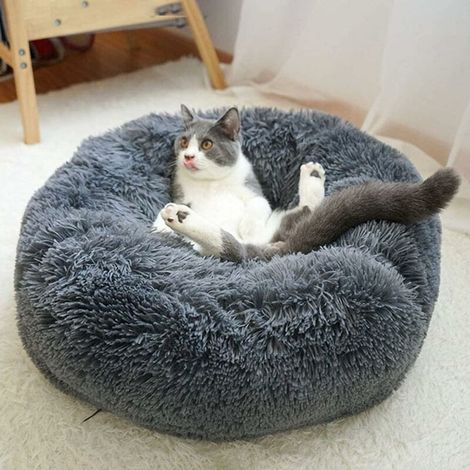 Pet Bed Wedge Proof Soft Plush Round Sleeping Cat Bed Small Dog Bed Dark Gray - 60cm