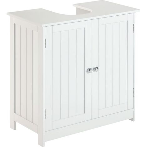 Furniture under-vasque with shelf adjustable, storage under washbasin with cutting in U and 2 doors, furniture space-saving, compatible with the sinks on column or on foot, 60 x 30 x 60 cm, white (1/5)