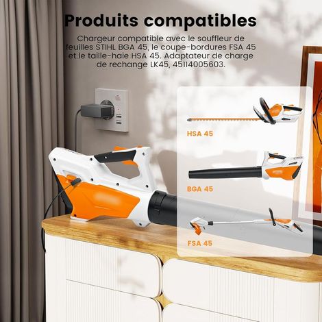 Chargeur Compatible avec Stihl HSA45 BGA45 FSA45 Taille-haie sans Fil Remplacement de Batterie Adaptateur Secteur LK45 câble de Charge d’Alimentation Noir (1/5)