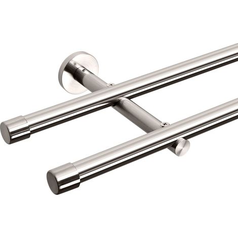 Meerveil Asta per tende a doppio strato, 100 cm, in acciaio inox, Ø 20 mm, fissaggio a parete per camera da letto, sala da pranzo, soggiorno o cucina, foratura, non allungabile (1/5)