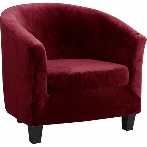 Velours Housse de Fauteuil Club Ensemble de Deux Pièces Extensible Salon Cabriolet Tub Chair avec Housse de Coussin (Vin Rouge) (1/5)