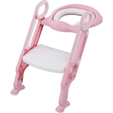 Réducteur Toilette Enfant Pliable - 1 Unité - Plastique PP et Cuir PU - Hauteur Réglable et Antidérapant - Pour Enfants 2-7 Ans - Blanc Rose (1/5)