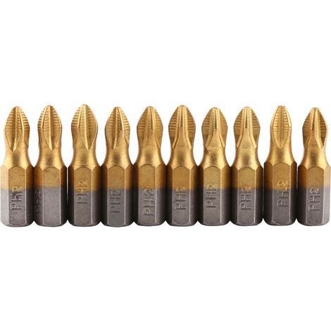 Embouts De Tournevis - PH2 - Tige Hexagonale 1/4 Pouces - Magnétiques - Acier S2 Revêtement Titane - Pour Tournevis Électriques Et Manuels - 10 Pièces (1/5)