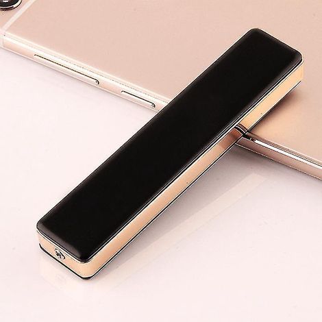 Briquet électrique rechargeable USB sans flamme, coupe-vent, design fin, avec câble USB, noir (1/4)