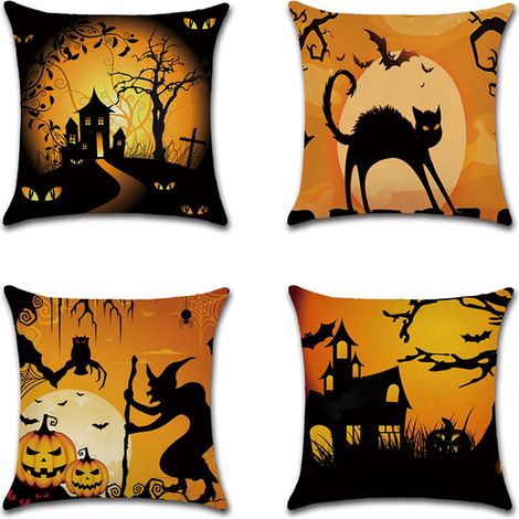 Housse de Coussin Halloween,4 Pcs Halloween Taie d'oreiller Taie d'oreiller Décoratif Taie d'oreiller Housse (1/5)