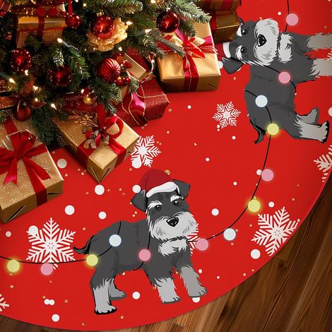 Falda roja para árbol de Navidad, estampado Schnauzer, tapete para árbol, 120 cm, decoración navideña de invierno para el hogar. (1/5)