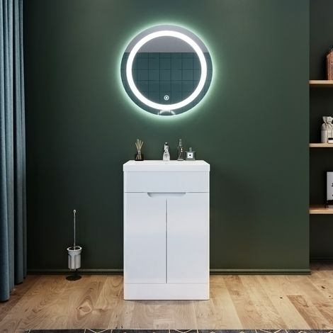 ELEGANT 490mm Quality Vanity Sink Unit with Vitreous Resin Basin, High Gloss White Vanity unit Bathroom Storage Furniture (1/5)