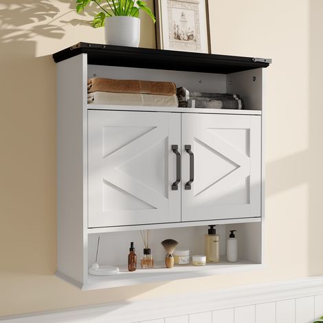 Armoire peinture muralee de salle de bain blanche style ferme (1/5)
