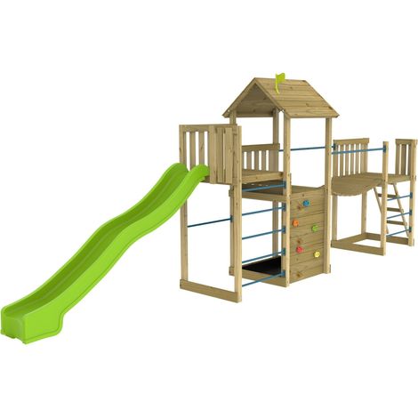 Tp Toys – Aire de jeux en bois FSC® CITRONNIER SKYWOOD – triple plateformes – pont suspendu – toboggan 300 cm – pour enfants 3 ans et + (1/5)