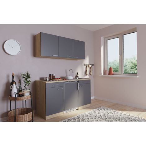 Küche Miniküche Singleküche Küchenzeile Pantry Eiche Grau Luis 150 cm Respekta