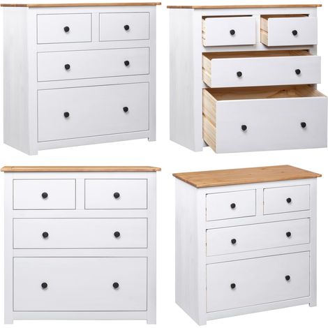 Aparador de madera maciza pino estilo Panamá blanco 80x40x83 cm - Aparador de pino - Aparador decorativo