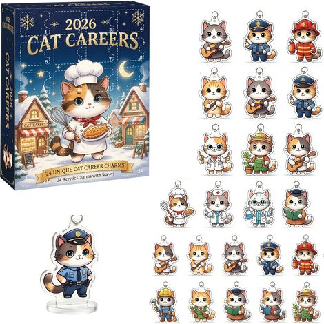Kerst-cartoon Career Cat – Blind box-hangers-kerstversiering – Kerst-adventskalender (blind box - verrassingsdoos met uitdrukvakjes) (1/5)