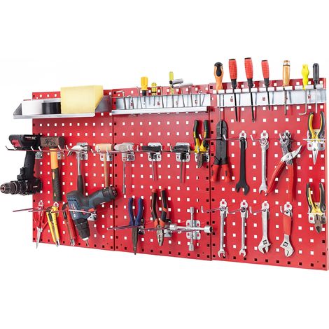 COSTWAY Wall Mount Pegboard Kit with 28 Accessories 3 Panels Red Garage Tool Organizer (1/5)