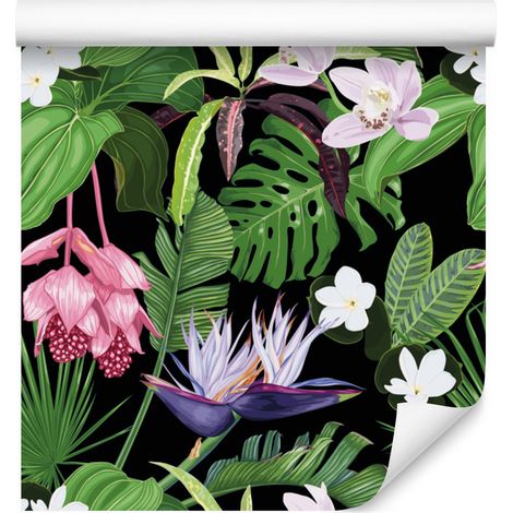 Papel pintado con hojas de palmera exóticas para salón y dormitorio, 50x1000 cm. (1/5)