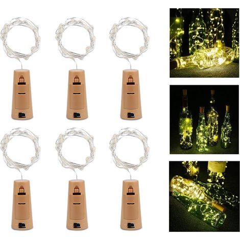 Led Bouteille Lumière 6 Pièces, Lumière 20 Led 100cm Chaîne Lumineuse Blanche Chaude Fil De Cuivre À Piles Bouteille De Vin Lumières Avec Guirlande De Liège Pour Fête De Noël Lumières D'ambiance De Va (1/5)