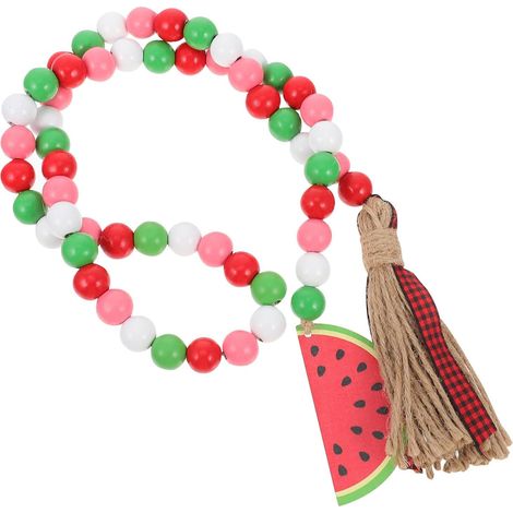 Guirlande de perles en bois et pastèque avec pompon, idéale pour l'été (1/5)