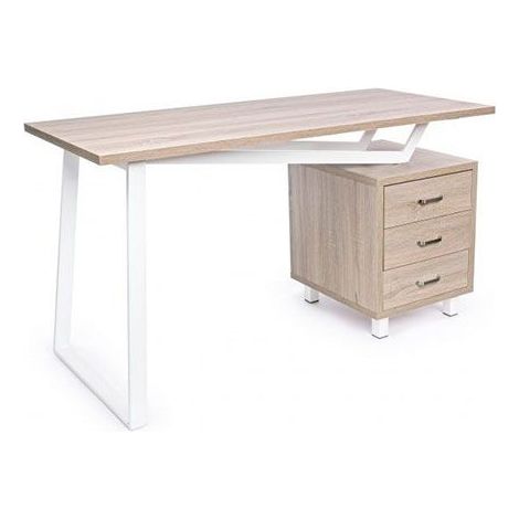 Scrivania da ufficio e cameretta porta pc in legno con cassettiera armande naturale (1/5)