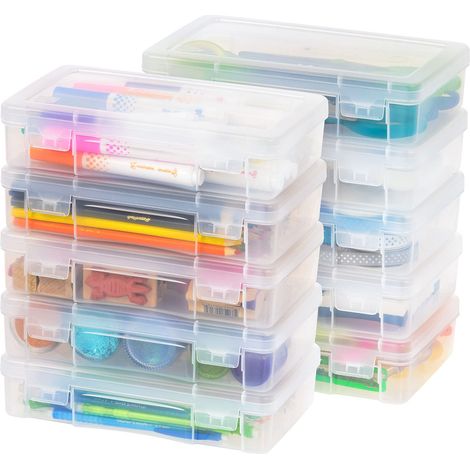 6er-Pack Aufbewahrungsboxen – Weiße Kunststoffbox – Stapelbar mit Schnappdeckel – Ideal für Kosmetikartikel, Lippenstifte, Stifte, Schminktisch und Schreibtisch – Große Größe (1/5)