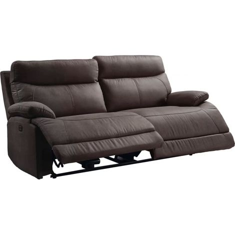 Les Tendances – Canapé relax électrique 2 places en microfibre marron – Dossier inclinable – Accoudoirs confort – Garantie 5 ans (1/5)
