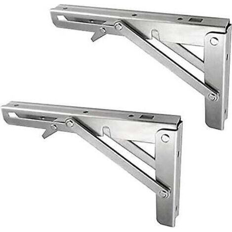 Heavy Duty Stainless Steel Folding Shelf Brackets – Set of 2, 90° Angle Wall Mounts, Load Capacity 100kg (1/4)