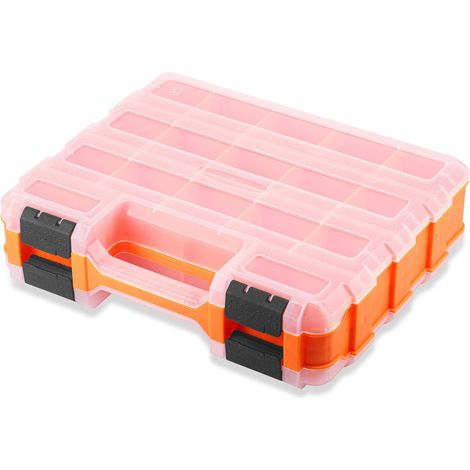 Boîte de Rangement pour Vis à Double Face, 34 Compartiments Organiseur D'outils avec Séparateurs Amovibles, Boîte de Rangement pour Petites Pièces, Vis, Clous et Petites Pièces (Orange) (1/5)