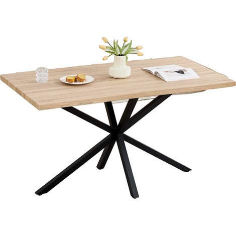 Mesa de comedor de estilo minimalista moderno, con base de metal resistente y madera clara. (1/2)