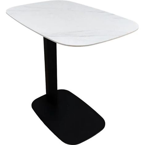 Bout de canapé 55 cm céramique blanc marbré pied métal – OPALINE (1/5)