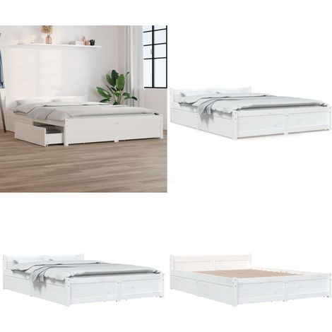 Cadre de lit sans matelas avec tiroirs blanc 160x200 cm - Cadre De Lit - Lit Double - Lit Avec Tiroirs - Meuble De Chambre - Bois De Pin - Home & Living (1/5)