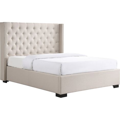 Letto matrimoniale 160 x 200 cm con testata trapuntata in Tessuto Beige - MASSIMO