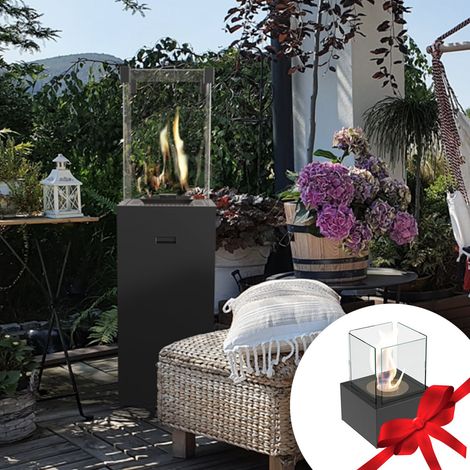 Terrassenheizer Gas PATIO SLIM schwarz + Gratis TANGO/2 bioethanol freistehender-kamin (1/5)