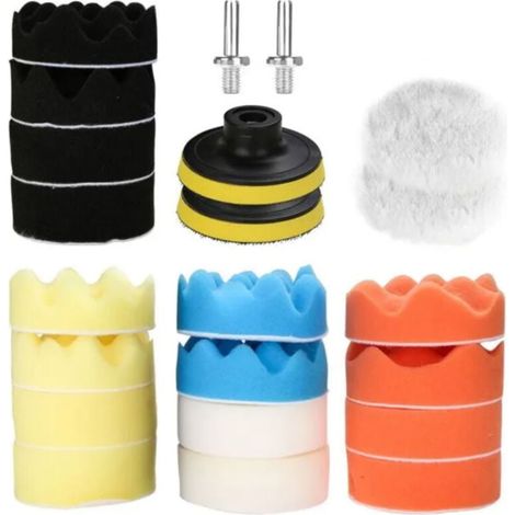 Kit 22 éponges polissage pour perceuse - Pour voiture - Noir - Polissage et finition parfaits (1/4)