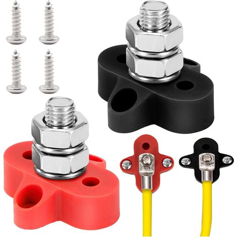 2 Pièces Bornier de Distribution d'alimentation de Batterie M8, 12V-48V 300A Batterie à Double Borne, Barre Omnibus de Batterie Positive et Négative, pour Voiture, Camion, Bateau (1/5)