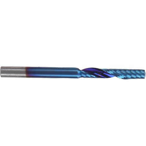 Fraise à queue 1 dent revêtement nano bleu pour CNC, 4x22x50 mm, coupe en spirale (1/5)