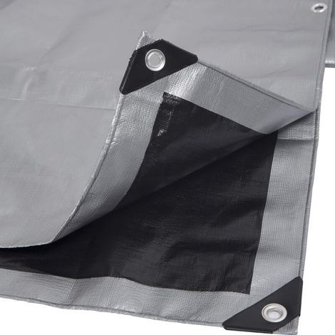 Bâche de Protection en PE Bâche Imperméable et Résistante, Couverture Étanche Bâche pour Bois Housse de Protection avec Œillets Muiti-Usage 120g/m², Gris+Noir, 2x3m (1/4)