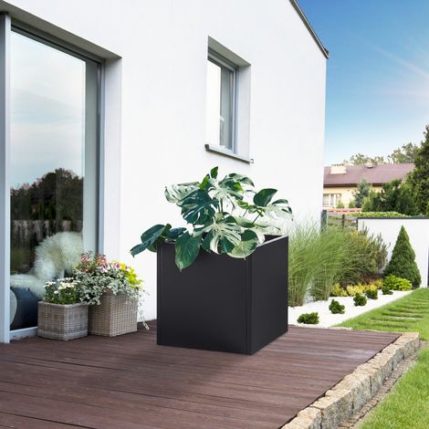 Jardinera Vaargel 60x60x60 cm acero - Negro [casa.pro] (1/5)