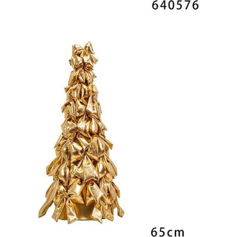 TRADE SHOP - Albero Di Natale Di Fiocchi Decorativo 65cm Ornamento Natalizio Da Appoggio Autoportante - Oro (1/2)