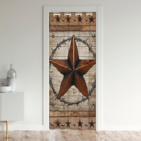 Rideau de porte marron - Étoiles - 1 panneau - Style rustique - Marron - Pour armoire, chambre à coucher, cuisine, intimité - 203 x 150 cm (H x l) (1/3)