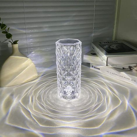 Lámpara de mesa LED de cristal, lámpara de mesa LED táctil regulable, luz nocturna moderna con forma de diamante, lámpara de mesita de noche de cristal para dormitorio, restaurante y decoración de sal (1/5)