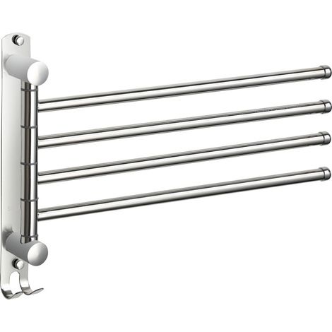 Porte-Serviettes Salle de Bain, Porte Serviette Murale avec 4 Barres 180°Rotatives Sèche-Serviettes en Acier Inoxydable (Argent) (1/5)