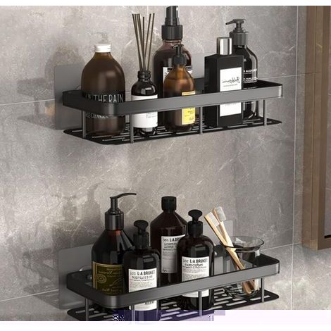 Etagere Douche.Rangement Douche Sans Percage.Panier Salle de Bain en Aluminium.Rangement Douche Noire.Porte Shampoing Douche.Etagere Sans Percer (2pcs) (1/5)