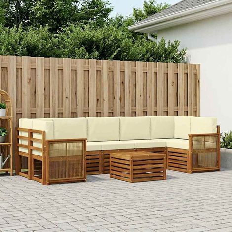 vidaXL Outdoor-Sofagarnitur 8 pcs Natur und Creme Massivholz Akazie (1/5)