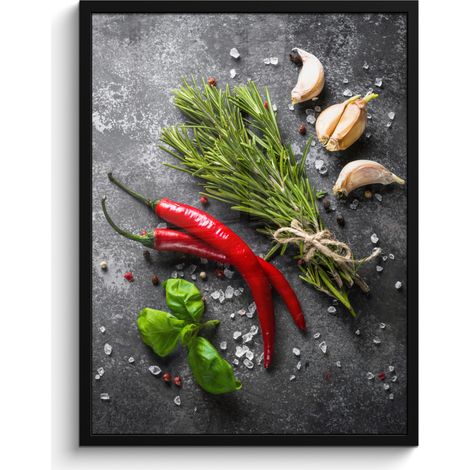 AFFICHE ENCADRÉE Poivre - Herbes - Épices - Béton Tableau Décoration Murale 60x80 (1/5)